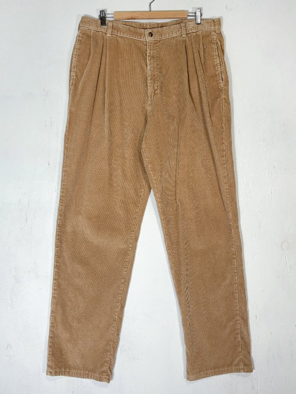 VTG 90s Lands End Corduroy Pants Fits 36x34 Camel Pleated Wide Wale Baggy Skate